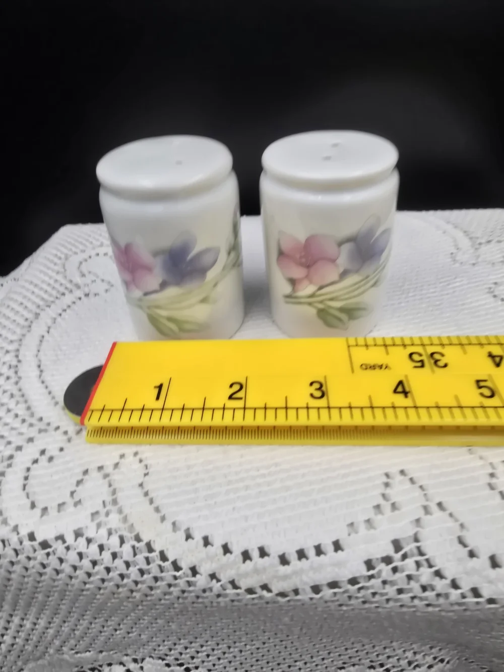 Porcelain Floral Salt and Pepper Shakers - White with Pink & Lavender Flowers